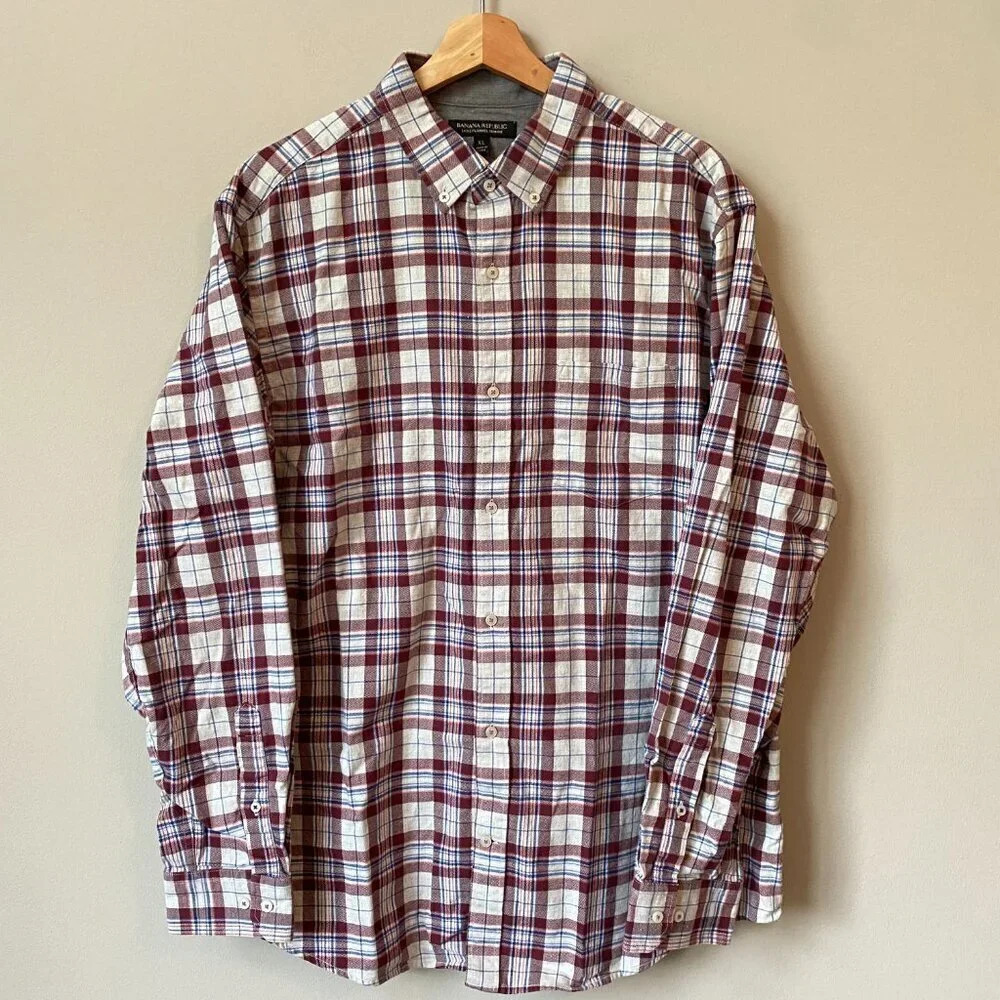 Banana Republic Men's XL Luxe Flannel Slim Plaid Long Sleeve Button Down Shirt - Picture 4 of 16